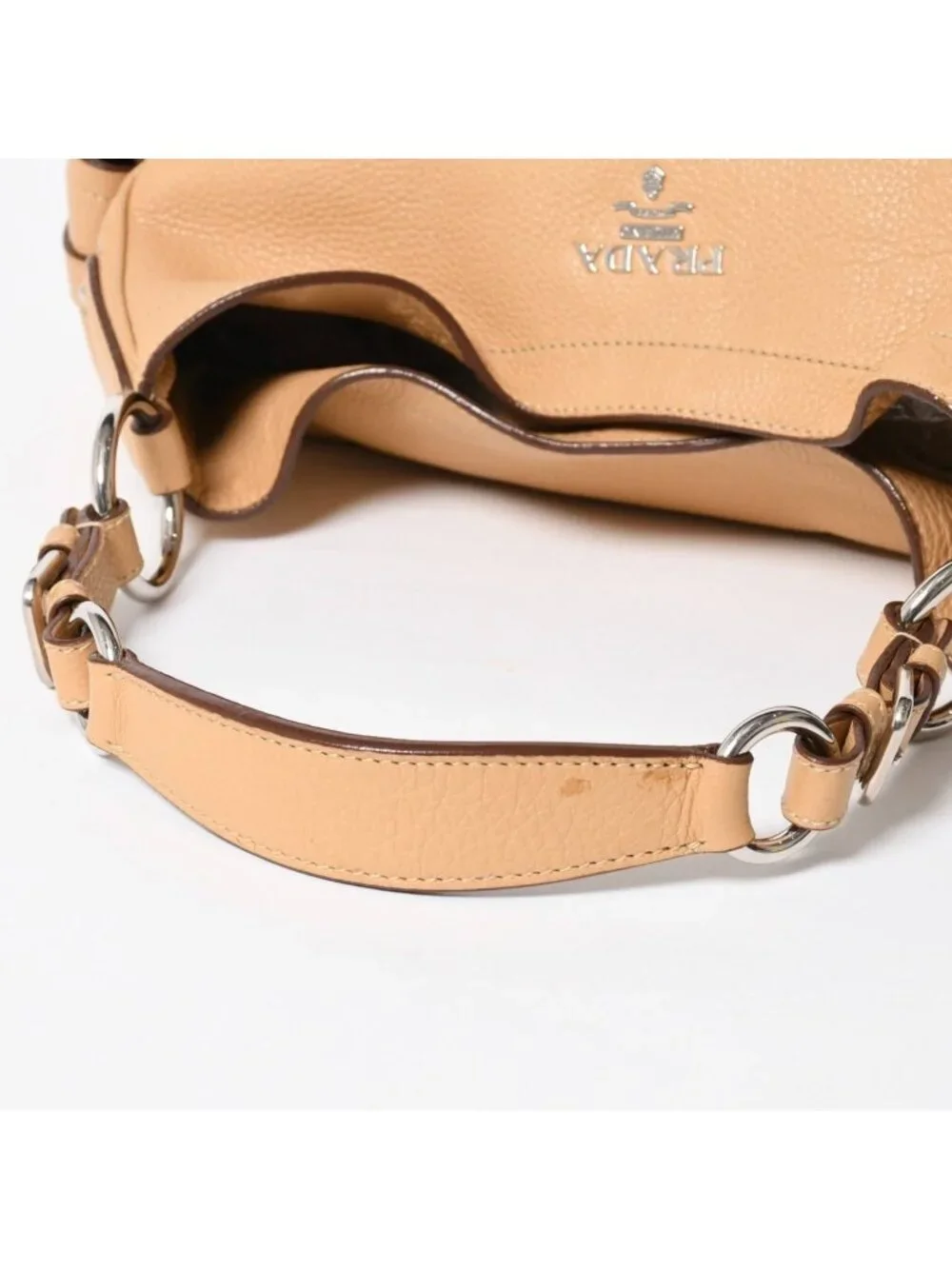 Prada Hobo Handbag Logo Jacquard Canvas Silver Beige